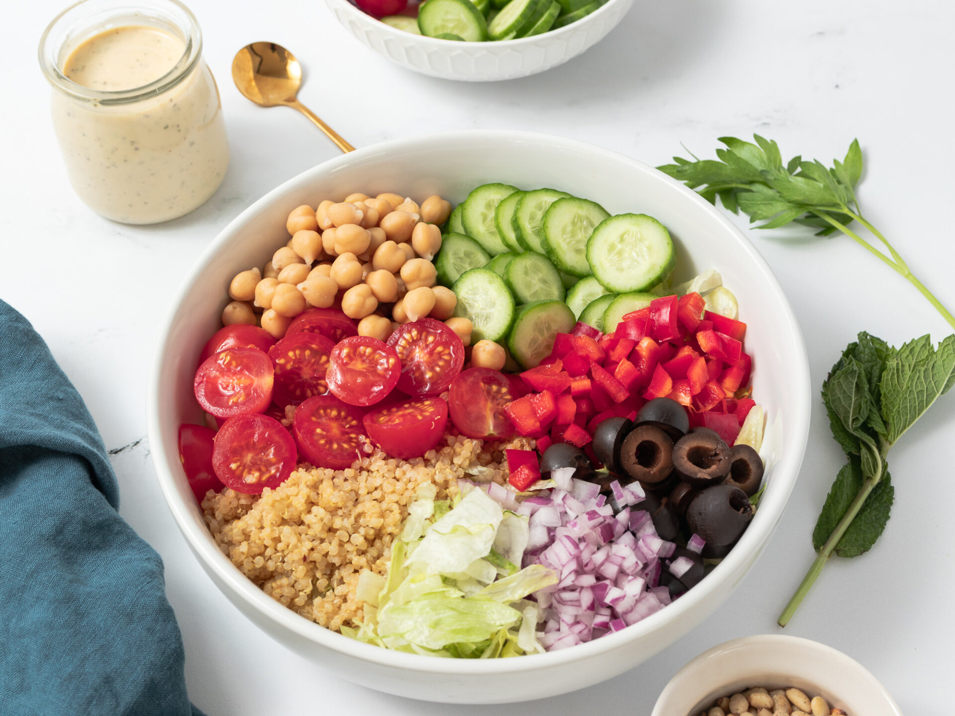 VEGAN MEDITERRANEAN BOWLS (W/ HUMMUS DRESSING)